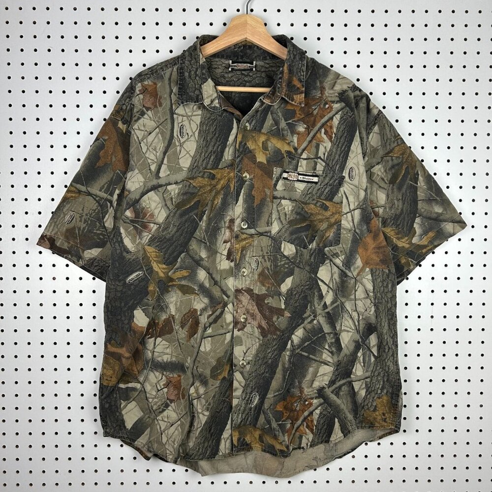 Realtree Hardwoods Camo Short Sleeve Shirt XXL 2XL Button Hunting Winchester 90s